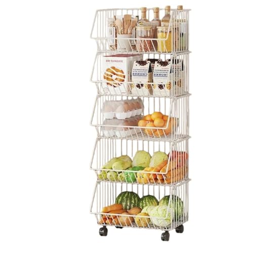 Negosu 多機能キッチンベジタブルラック 果物収納ラック パンチング不要多層フロアラック 収納バスケット キッチンワゴン スチールラック 収納ワゴン 収納棚 キャスター付き 取り外し・積み重ね可能 防錆 大容量 棚 収納 スリム トイレ リビング 台所