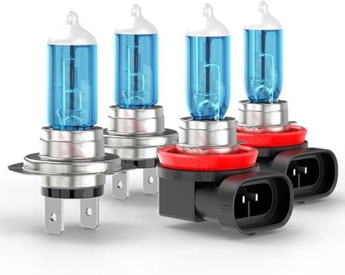 Upgraded Halogen Headlight Bulbs Compatible for Ford Fusion 2006 2007 2008 2009 2010 2011 2012 2013 2014 2015 2016 2017 2018 H7 H11 High Low Beam Headlamp Lights 6000k White 300% Brightness 4-Pack