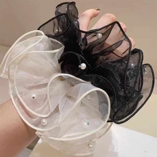 Jkqbux LWXLJ0255-1 2 Pcs Lace Organza Scrunchies Elastic Hair Bands Hair Accessories For Women Girls Elegant Hair Ties Ponytail Thick Curly Hairs thumb #5