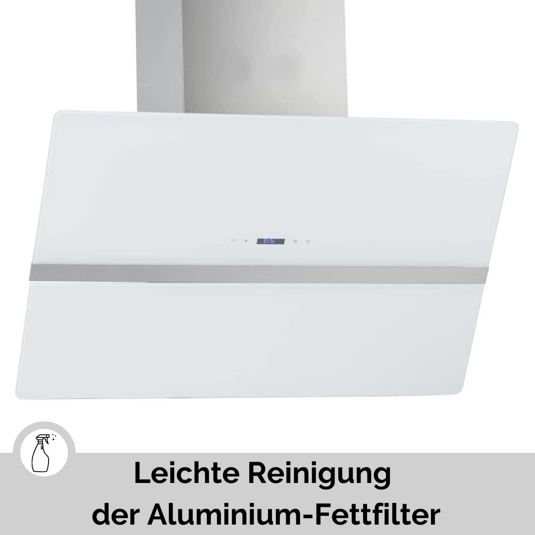 WOLKENSTEIN S4-90A++WTZ okap kuchenny skośny wyciąg z powietrza obiegowego szkło białe 90 cm W