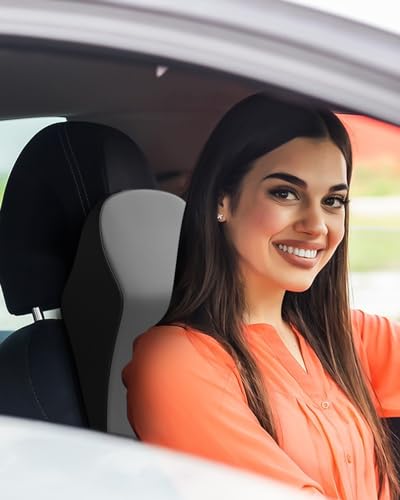 jutyum Auto Nackenkissen Kopfstütze, Memory Foam Kopfstütze Auto, Komfortabel und Atmungsaktiv Auto Kissen, Abnehmbarer Abdeckung (Schwarzes Grau)