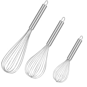 Metal Whisks for Cooking Stainless Steel Whisk Set 3 Pack Wisking Tool Balloon Wisk 8″ 10″ 12″ Wire Whisk for Baking, Whisking, Mixing, Blending