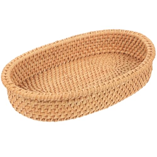 UPKOCH Japanese Style Oval Woven Bread Basket, Natural Rattan Fruit Basket, Handmade Snack Storage for Table, Kitchen, Restaurant, Picnic, 9.44 X 5.90 X 1.77 Inch
