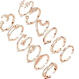 Honsny 12PCS Rings Adjustable Open Rings for Women Cute Stackable Thumb Rings Joint Chain Midi FingerArrow Knot Wave Band Rings Set