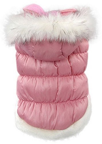 La vogue Chaqueta Acolchada Abrigo para Perro con Capucha Piel (Rosa, S)