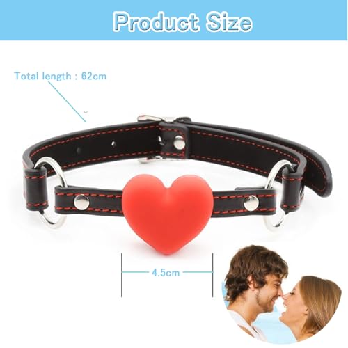 Image of DFsucces Leather Restraints Ball Mouth Plug Silicone Bondage Ball Gag Hollowed-Breathable Silicone Sex Gag Muzzles Adjustable Strap Bondage Harness Restraints( (Red-H1)