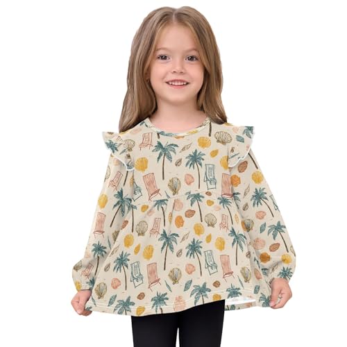 Palm Trees Beach Chairs Girls Shirts Cotton Long Sleeve Ruffle Toddler Tee Tops3