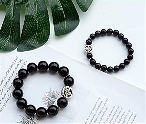 Bracelet Feng Shui Black Obsidian Bracelet 925 Silver Charm Cross Flower Amulet Natural Crystal Bracelet Chakra Luxury Talisman For Prosperity Good Luck Money Protection,8Mm Plus 12Mm One Pair Beaded #TOP2
