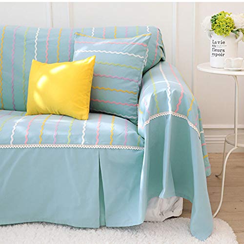 Zone Sofa Slipcover 1-Piece Embroidered Stripes Polyester Sofa Cover Dust Proof Decorative Furniture Protector For 1 2 3 4 Seats Couch-Blue 360X200Cm(142X79Inch) #TOP4