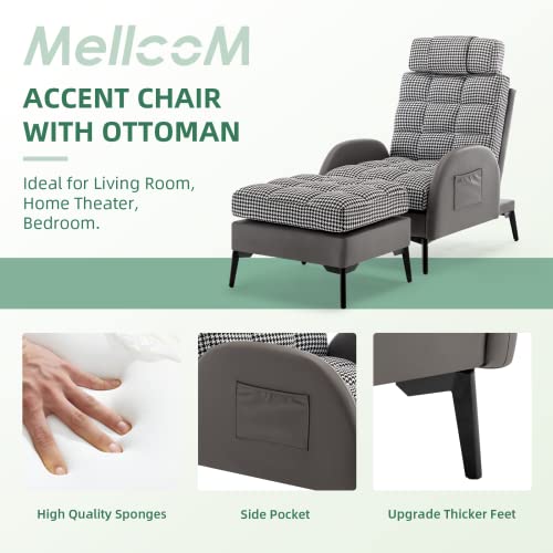 Mellcom Accent Recliner With Ottoman, Fabric Arm Club Chair With Adjustable Backrest And Headrest And Side Pocket, Single Sofa Chair For Living Room, Bedroom, Office, Dorm #TOP3