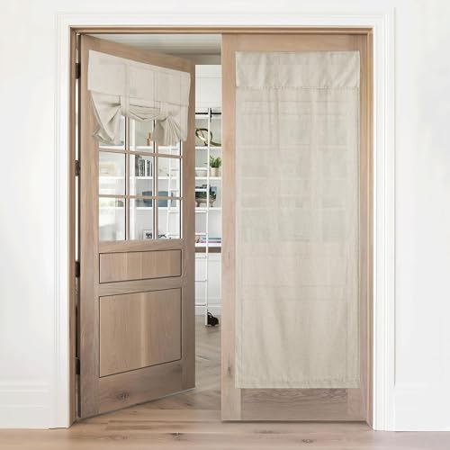 RYB HOME Natural Linen Blended French Door Curtain Privacy Light Filgtering Tricia Window Door Curtain for Patio Sidelight Glass Blind Tie Up Shade for Kitchen, 1 Piece, W 34 x L 80 inches, Linen