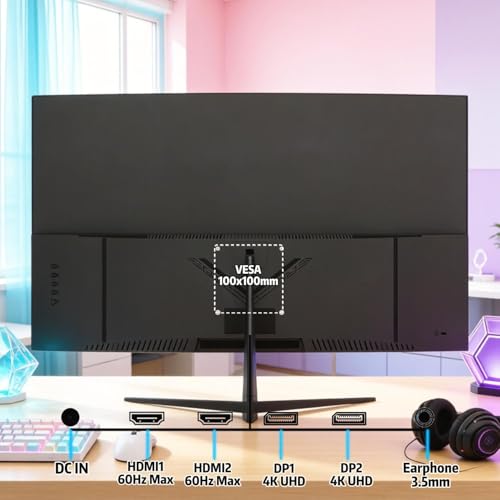 ZZA 32 Inch 4K UHD Curved Monitor , VA,60Hz Refresh Rate, 100% sRGB, Adaptive Sync, 178° Viewing Angle, HDMI/DisplayPort - Additional View