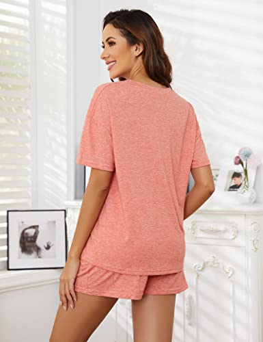 LOCUBE Women's Pajama Set Short Sleeve V-Neck & Pocketed Drawstring Shorts, Comfy Summer Lounge Set, S-XXL4