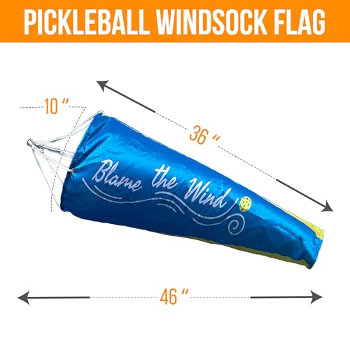 Pickleball Windsock Flag 10"x36" | Blame the Wind Design | Easy Install with Carabiner | Lightweight 4 oz Polyester | Quad-Stitched Durable Fabric | Shows True Wind Direction & Speed