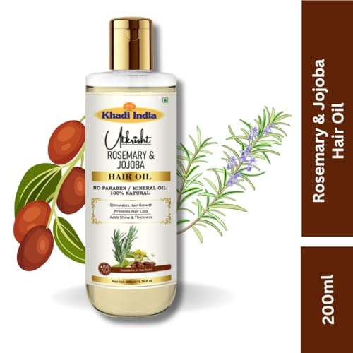 Image of Khadi Rosemary & Jojoba Hair Oil 200ml | Oil For Hair Growth, Dry & Frizzy Hair | Non Sticky, Paraben & Mineral Oil Free | Suitable for All Hair Types | Daily Use for Men & Women
