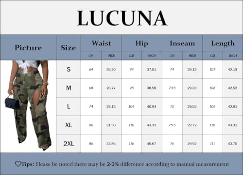 Women's Camo Cargo Pants High Waist Y2K Baggy Cut Out Straight Leg Casual Trousers Streetwear4