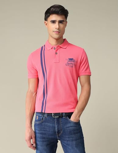 Image of U.S. POLO ASSN. Striped Slim Fit Polo T Shirts for Men - 100% Cotton, Half Sleeves Mens Tshirt