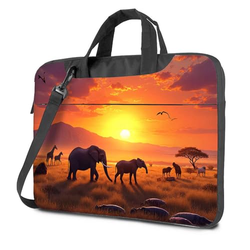 Sac à dos pour ordinateur portable 14" Savane au coucher du soleil avec motifs éléphants 26x36cm