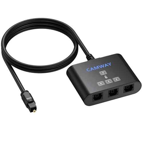 Image of CAMWAY Digital Optical Splitter 1 in 3 Out - SPDIF Toslink Optical Audio Splitter 3 Way with 3.3ft Fiber Optic Cable,Support LPCM2.0 /DTS /Dolby-AC3,ToslinkSplitter for Xbox,PS5 /PS4,Headphone,Soundbar