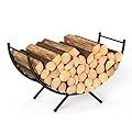 NANANARDOSO Curved Firewood Rack?33 inches Powder-coated Metal Fireplace Log Holder for Firewood Storage?Ideal for Indoor and Outdoor Fireplaces Wood Storage?Black