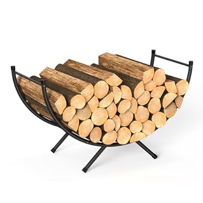NANANARDOSO Curved Firewood Rack?33 inches Powder-coated Metal Fireplace Log Holder for Firewood Storage?Ideal for Indoor and Outdoor Fireplaces Wood Storage?Black