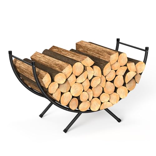 NANANARDOSO Curved Firewood Rack,33 inches Powder-coated Metal Fireplace Log Holder for Firewood Storage,Ideal for Indoor and Outdoor Fireplaces Wood Storage,Black