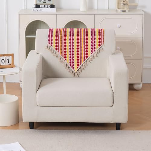 Image of HOKIPO 'Artisan Boho Series' Sofa Backrest Cover with Tassel | 450 GSM Thick Cotton Acrylic Jacquard Fabric Backrest Mat, Size 55x80 cm, Ruby Red (IN-900-A6)