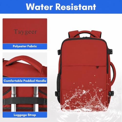 Image of Taygeer 15.6 Inch Travel Backpack Carry On for Women Men, Personal Item Bag | Airline Approved Backpack with Water Bottle Pocket & Laptop Compartment, Bag for Weekender, Work, Hiking Essentials,Brick Red