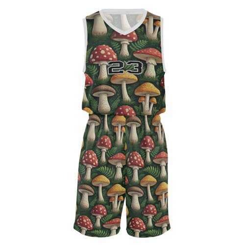 FLildon Vivid Mushrooms Boys Basketball Jersey Set Tank Top Shorts Tracksuit Sport Training Suit for Kids, L
