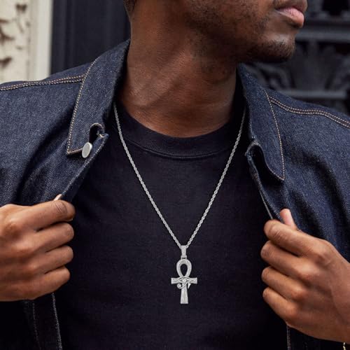 Eye of Horus Ankh Cross Pendant Necklace 18K White Gold Plated Iced Out CZ Bling Ancient Egyptian Religious Symbol Protection Chain Jewelry for Men Women Christmas Birthday Gift4