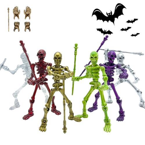 6 Pack Skeleton Action Figure each with Scepter & 2 Hand Types, T13, Titan 13, Dummy 13, Lucky 13 Multi-Jointed Movable Small Figure Toy For Kids Adult Boy Christmas Party Gift, DIY Assembly Required