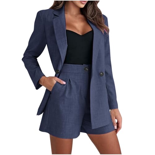 BFSWL Sommer Blazer Set Damen – Baumwolle Zweiteiler Langarm Blazer &...