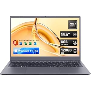 Computadora portátil, procesador AMD Athlon de hasta 2.6 GHz, 8 GB DDR4 RAM 128 GB SSD, pantalla FHD IPS de 15.6 pulgadas, MS Office 2024, perfecto para cursos en línea, trabajar desde casa y