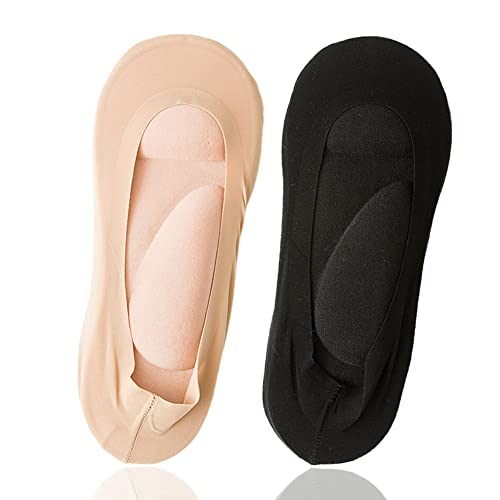 MagiDeal Women's No Show Nylon Sock Liner with Arch Support Cushion Padding (2 Pairs) (Nude & Black, 9-11)