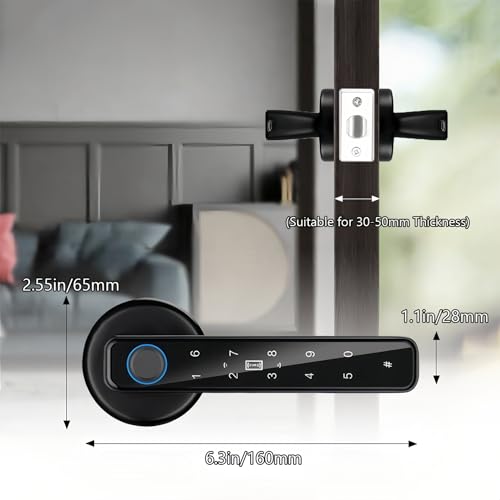 Smart Lock Door Handle, 5 in 1 Fingerprint Electronic Digital Locks with APP IC Card Fingerprint Keys Keyless Passcode Automatic Finger Print Handle for Bedroom Home Office Apartment Hotel - Image 4