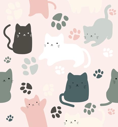 EPPKILY Cat Wallpaper Peel and Stick for Girls Room Toy Room Liners 17.5"x102" Animal Pink Contact Paper Fun Wallpaper Cute Kitten Self Adhesive Removable Contact Paper for Countertops Nursery Cabinet