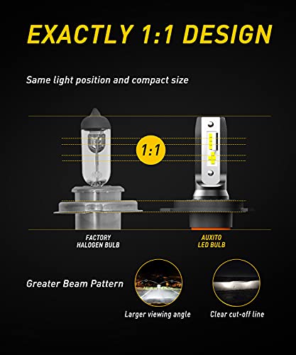 Image of AUXITO H4 9003 HB2 LED Bulbs Fanless, Adjustable Beam 6500K Xenon White, 400% Visibility H4 Lights Replacement, Pack of 2