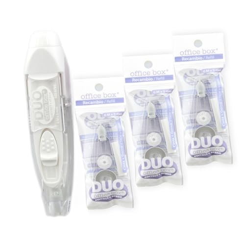 Pack 3 Recambios + Corrector -BLANCO - DUO - Cinta + Goma - El corrector completo by Office Box (Pack Blanco -Corrector + 3 recambios)
