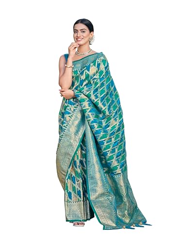 Image of MANOHARI Women's Trendy Banarasi Satin Silk Woven Saree with Heavy Jacquard Work, Elegant Design with Matching Lace Border Unstitched Blouse Piece for Weddings & Festive Occasions