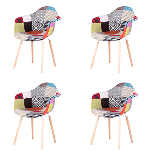 GrandCA HOME Juego de 4 sillones de patchwork, silla de comedor de estilo nórdico para comedor, sala de estar, dormitorio (rojo A5-2)