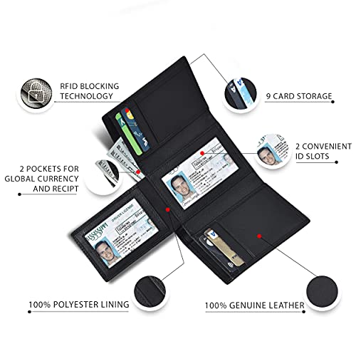 Image of RFID Leather Trifold Wallets for Men - Handmade Slim Mens Wallet Credit Card Holder with ID Window