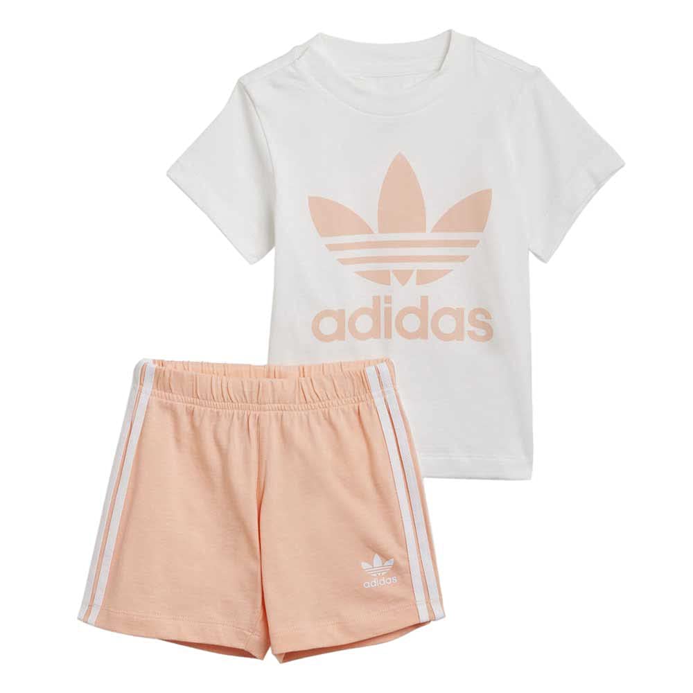 Adidas GN8192 Short TEE Set Body Unisex-Baby top:White/Glow Pink  Bottom:Glow Pink f19/white 3-6M : Amazon.co.uk: Fashion