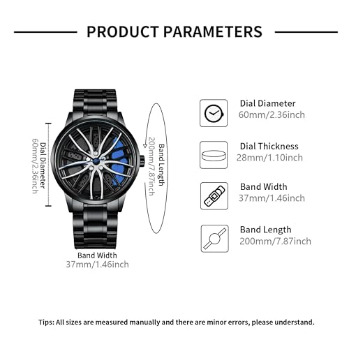 Image of GOLDENIZE FASHION Branded Men's Sport Quartz Watch Car Wheel Dial Rotating Casual Fashion Stainless Steel Alloy Men Multicolour Luxury Watches Wheel Dial Men's Metal Watch Gift Creative Watch