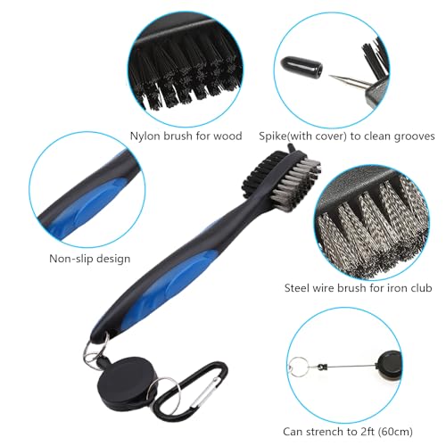 VIPMOON Golf Clean Tool Set,Retractable Golf Club Brush and 2 Golf Club Groove Sharpener for U & V-Grooves - Image 3