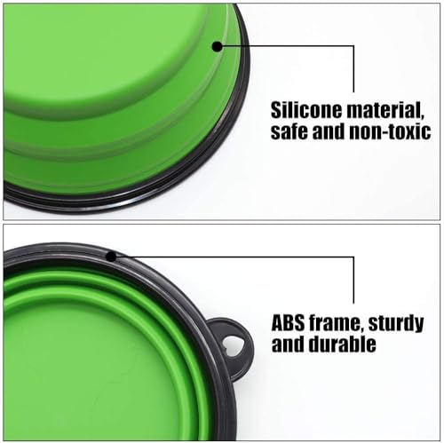 Image of SLSON Silicone Collapsible Dog Bowl,2 Pack Collapsible Dog Water Bowls for Cats Dogs,Portable Pet Feeding Watering Dish for Walking Parking Traveling with 2 Carabiners (Large,Large Blue+Green)
