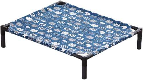 Conutoo ペットベッド 夏用 犬用 猫用 脚付き コット キャンプベッド 小型犬用高床式ベッド 猫の冷却ベッド 犬の冷却ベッド 高架猫ベッド 猫ハンモック 猫の寝床 通気性 寝床 猫用ベッド 犬用ベッド (70×55×15m,青い背景の猫)