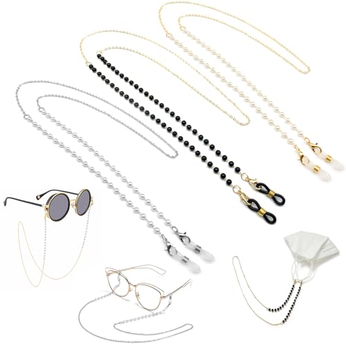 Image of TecoKart Pearl Spectacle Chain for Women Glasses, Elegant Specs Chains, Non-Slip Eyeglass Strap, Eyewear Retainer Link Holder 70cm