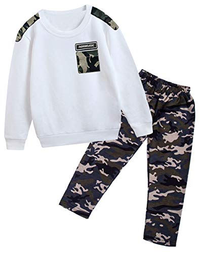 CRAZY GOTEND - Chándal de camuflaje para niños, conjunto de 2 piezas, ropa deportiva de algodón, blanco 7-8 años Cover