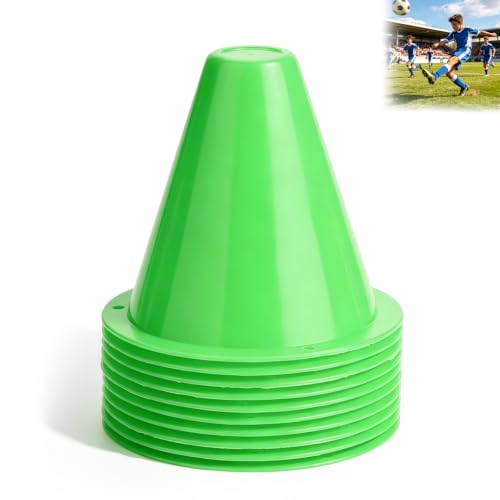 Yuecoom 10Pcs Soccer Training Cones 3.35inch Plastic Soccer Cones Football Training Cones Accessories Obstacle Marking Set Indoor Outdoor Festive Events Field Marker Agility (Green)