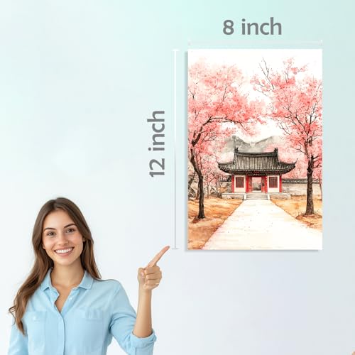 Image of SiddArtify Watercolor Asian Wall Art Prints Set - Traditional Building Poster Decor for Living Room Bedroom Office - 8x12 Sticker Pack of 6
